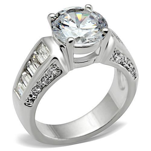 SS031 - Silver 925 Sterling Silver Ring with AAA Grade CZ in Clear