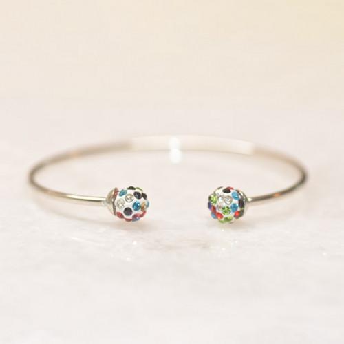 18K White Gold Rainbow Ball Open Bangle