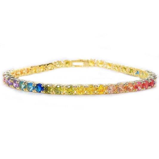 Rainbow  Elements Princess Cut Tennis Bracelet in 14K Gold Plating