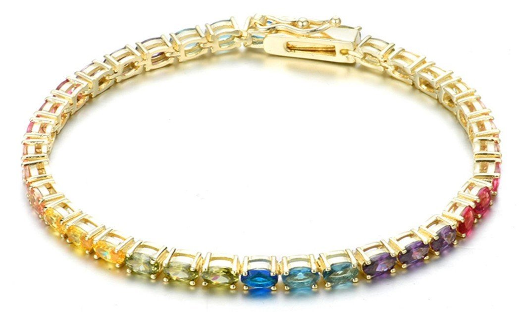 Rainbow  Elements Princess Cut Tennis Bracelet in 14K Gold Plating