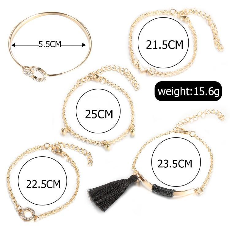 Black Tassel Pav'e 5 Piece Bracelet Set