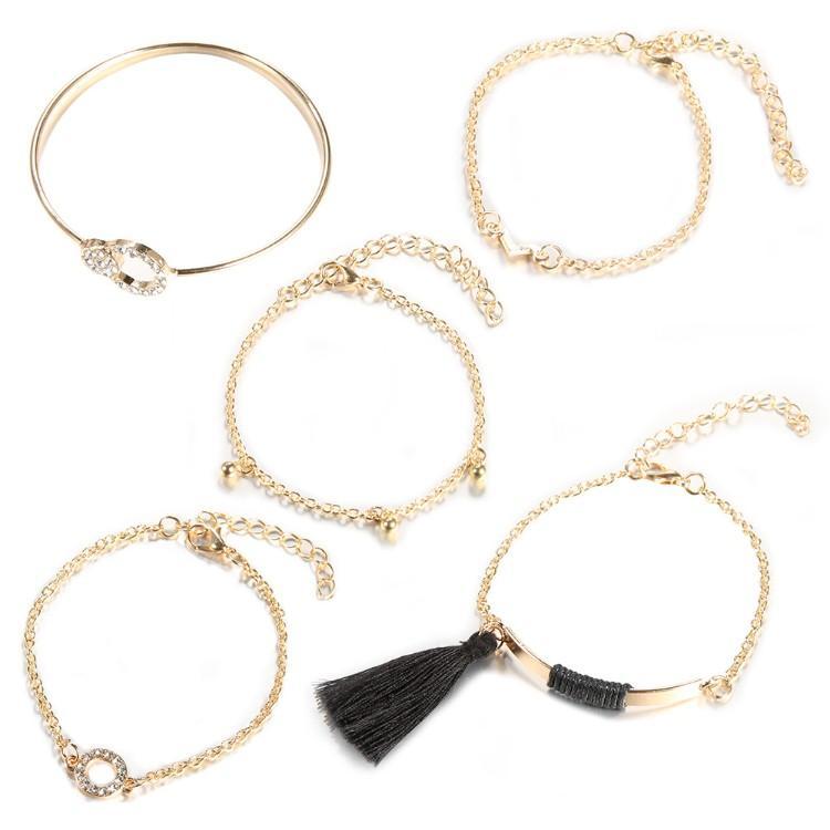 Black Tassel Pav'e 5 Piece Bracelet Set