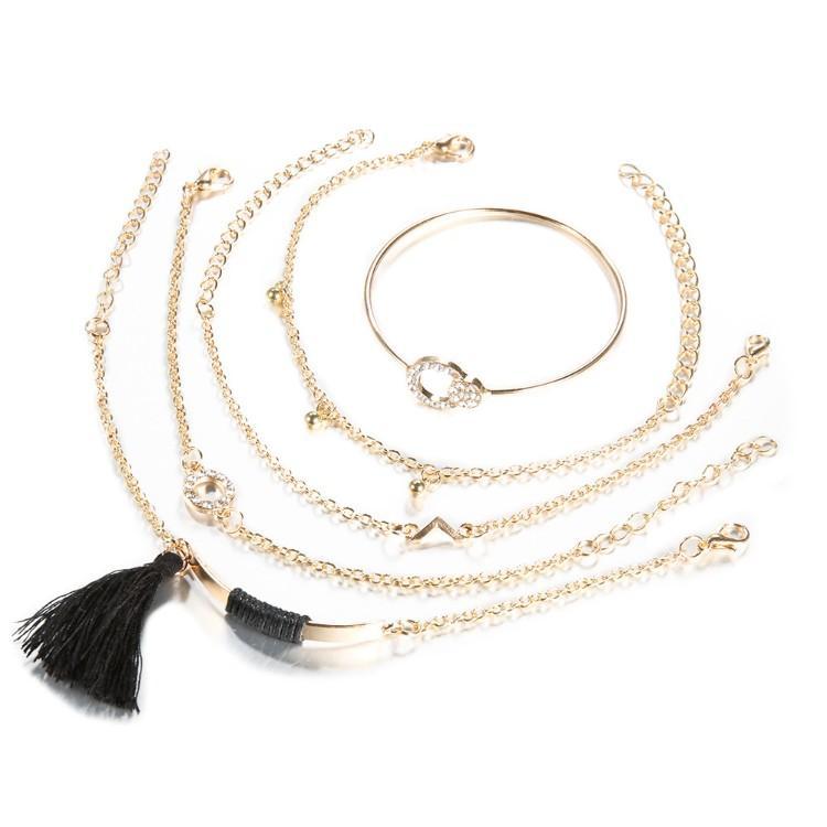 Black Tassel Pav'e 5 Piece Bracelet Set