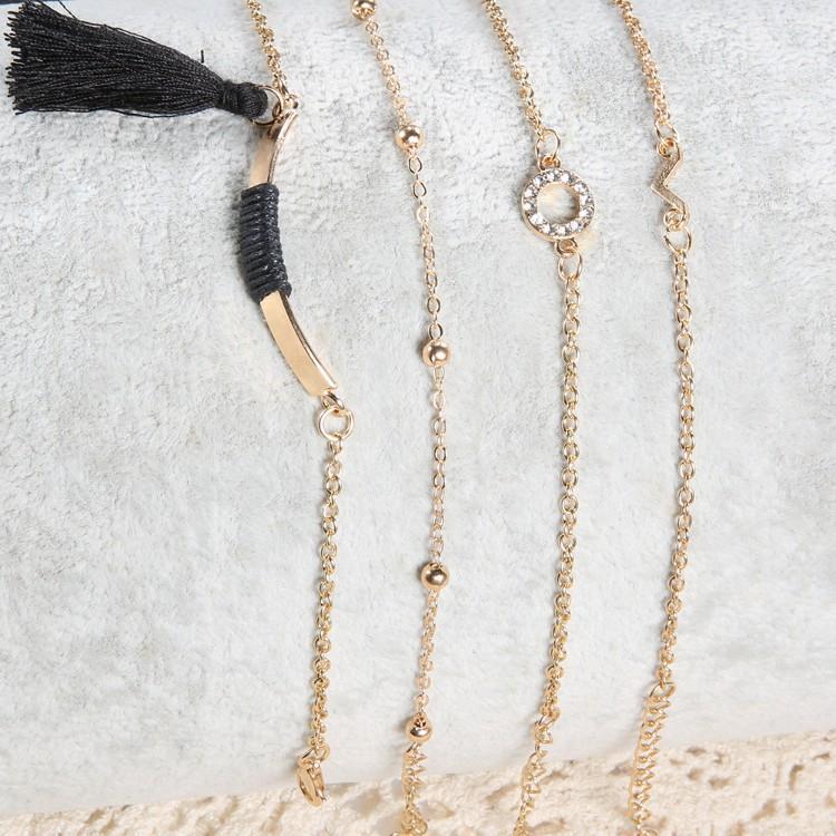 Black Tassel Pav'e 5 Piece Bracelet Set