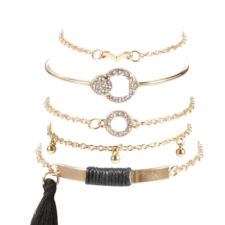 Black Tassel Pav'e 5 Piece Bracelet Set