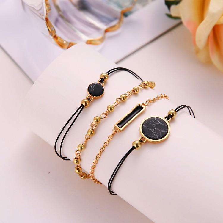 Black Lapis Marble Geometric 4 Piece Bracelet Set