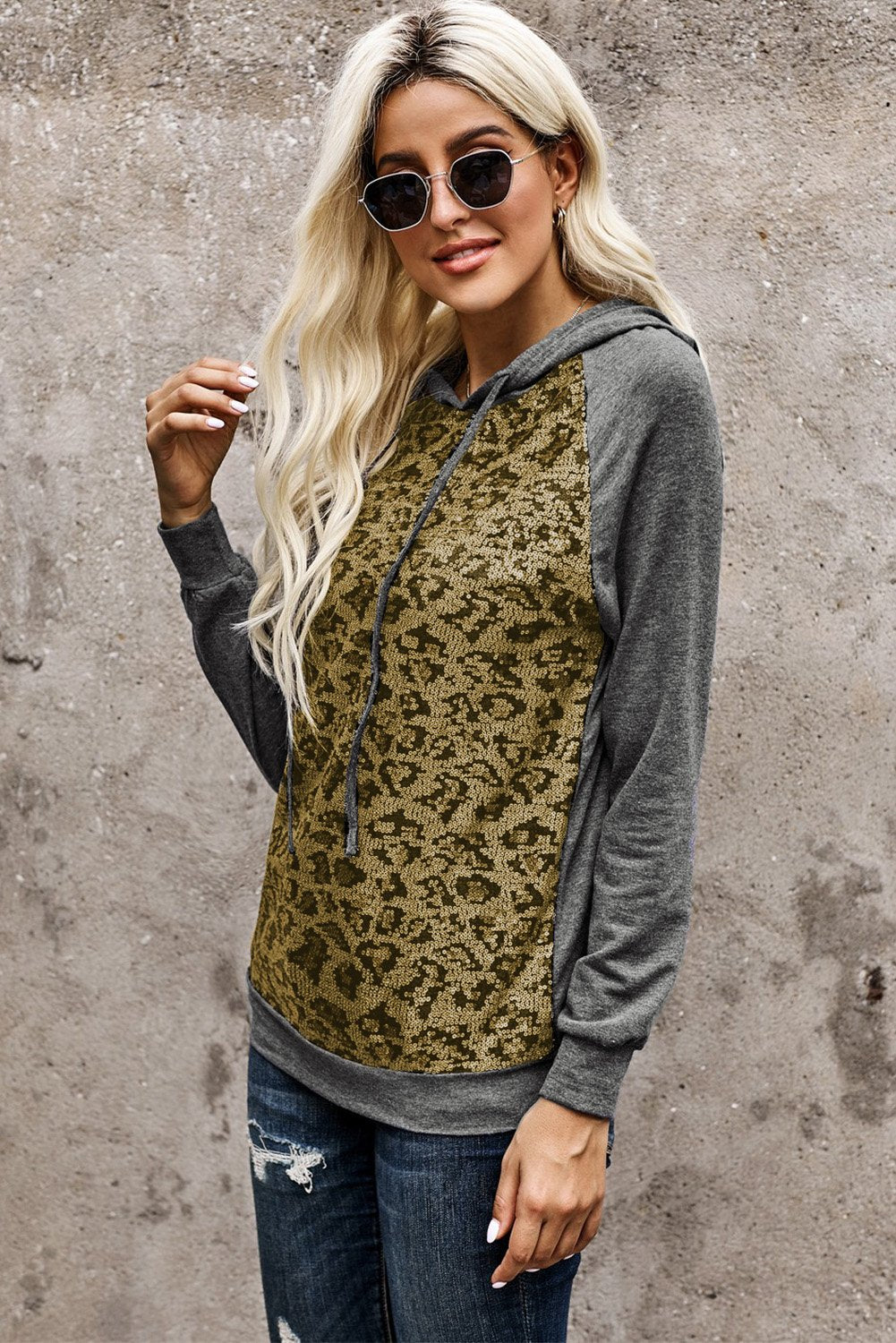 Sequin Leopard Gray Hoodie