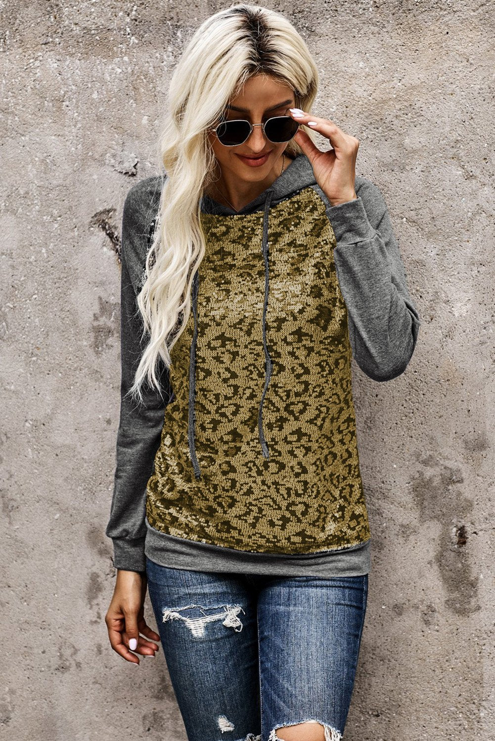 Sequin Leopard Gray Hoodie