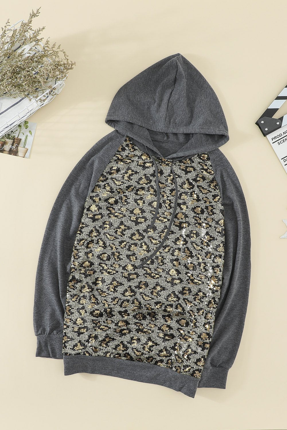 Sequin Leopard Gray Hoodie